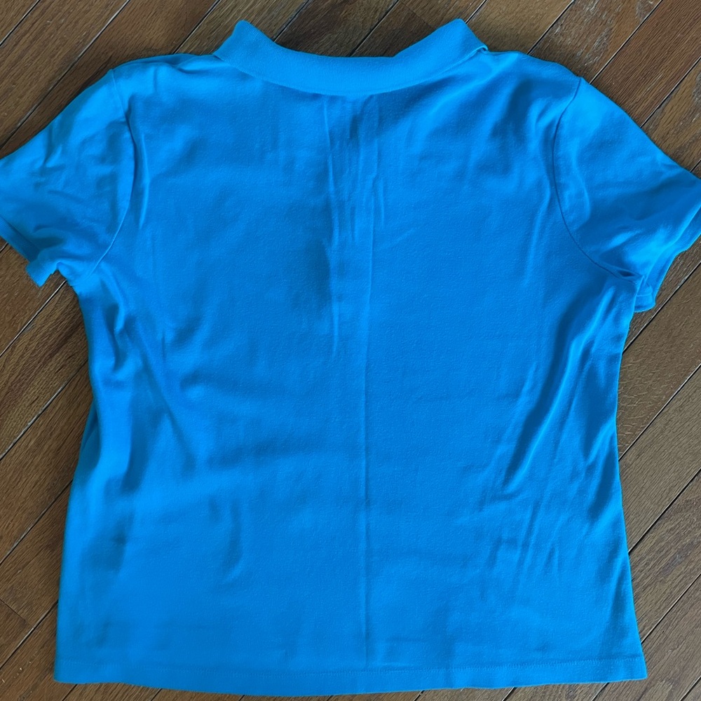 Lauren Ralph Lauren Blue Polo Shirt Women’s L Gold Crest Logo Button Placket - Picture 4 of 4
